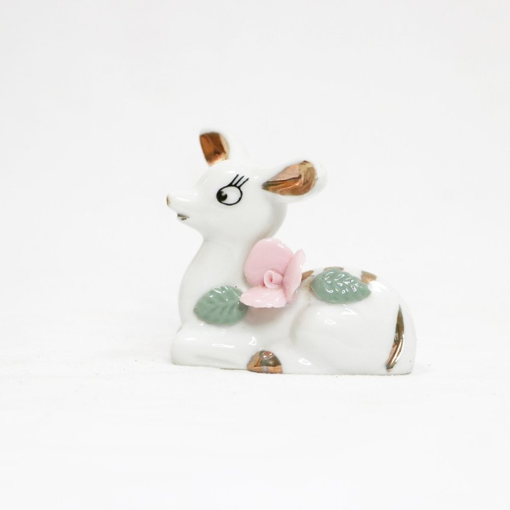 Vintage 1960s Fawn Ceramic Golden Ear Figurine